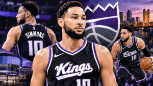 Ben Simmons playing basketball for the Sacramento Kings during the NBA 2026-27 season.